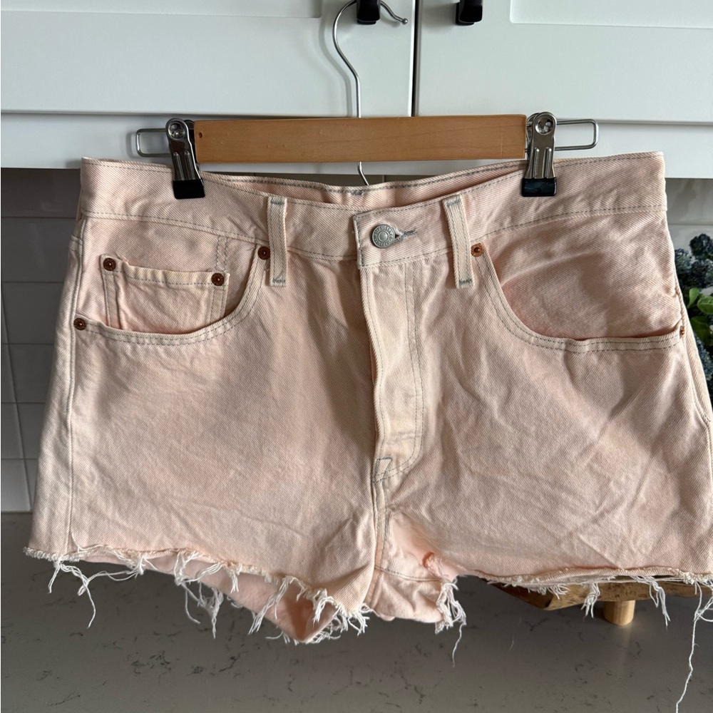 Levi's  501 Light Peach Frayed Hem Denim Shorts